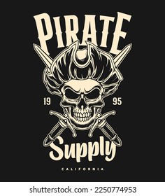 Pirate skull monochrome logo vintage design style