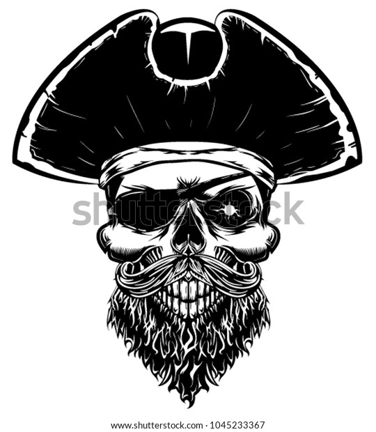 Pirate Skull Monochrome Vector Illustration Capitan Stock Vector ...