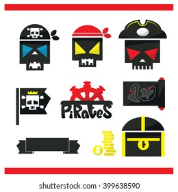 Pirate skull objects collection. vector illustration
