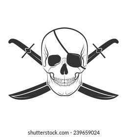pirate skull on isolated white background, excellent vector illustration