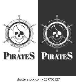 pirate skull on isolated white and black background, excellent vector illustration