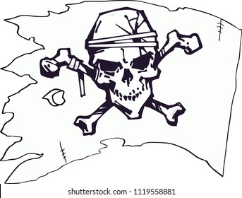 pirate skull on a torn flag