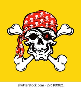 Pirate Skull on yellow background. vector illustration