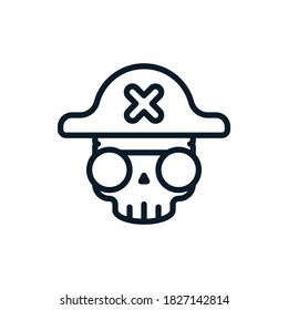 Pirate skull outline icons. Vector illustration. Editable stroke. Isolated icon suitable for web, infographics, interface and apps.