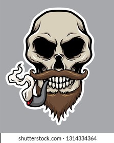 Pirate Skull With Pipe, Moustache, and Beard Illustration
