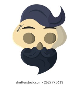 Pirate Skull Quirky Cartoon Face. Vector illustration