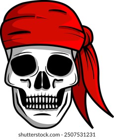 Piratenschädel mit rotem Bandana, Halloween-Vektorgrafik einzeln auf weißem Hintergrund