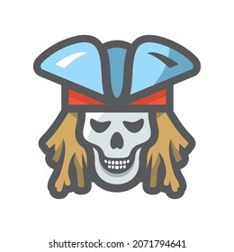 Pirate skull with red bandana and hat Vector icon Cartoon illustration