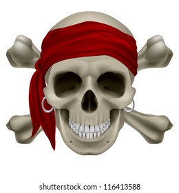 Pirate Skull, Red bandanna and bones. Illustration on white