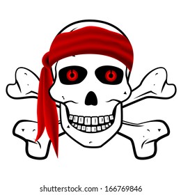 Pirate Skull, Red bandanna and bones. Illustration on white 
