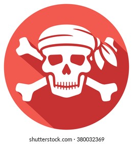 pirate skull with red bandanna and bones flat icon 