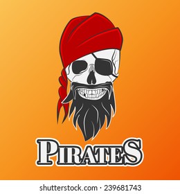 pirate skull in red hat, excellent vector illustration