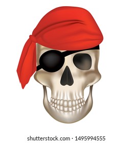 Pirate skull with red hat. vector