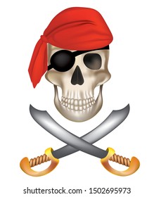 Pirate skull with sabers. vector