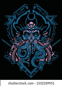 Pirate Skull Sacred Geometry Background For Poster And Tshirt Design