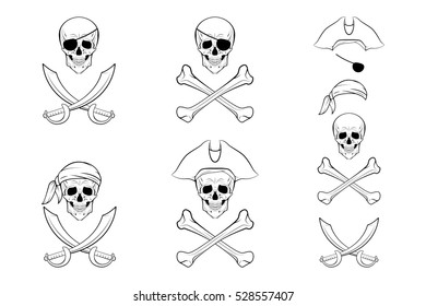 Pirate Skull set. Vector design templates.