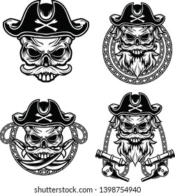 Pirate skull sets with crossed canon and sword vector 