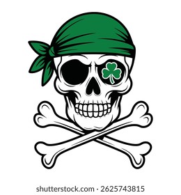 Pirate Skull with Shamrock and Green Bandana