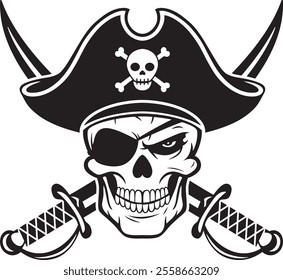 Pirate Skull silhouette isolated on a white background.