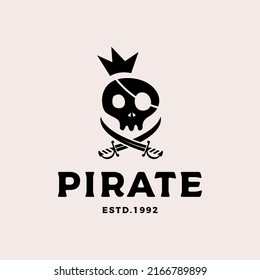 Pirate skull with sword logo design vector illustration