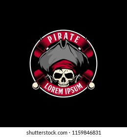 pirate skull with sword vector badge logo template