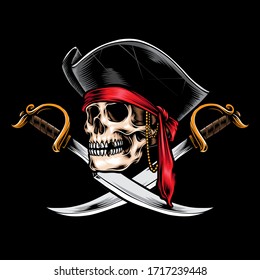 pirate skull with sword vector logo
