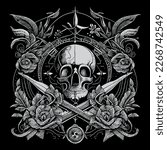 pirate skull is a symbol of the lawless and dangerous world of pirates. It represents death, danger, and rebellion, often depicted with crossed bones or swords