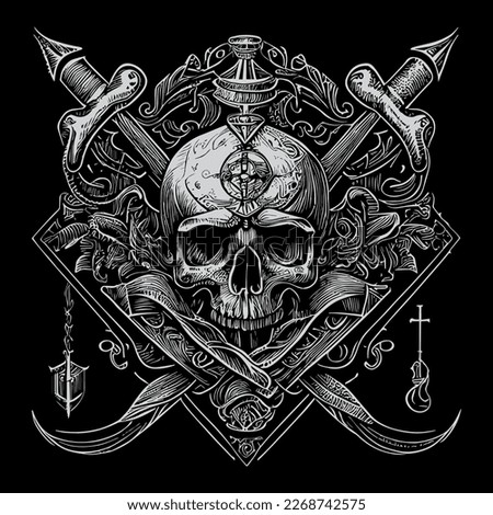 pirate skull is a symbol of the lawless and dangerous world of pirates. It represents death, danger, and rebellion, often depicted with crossed bones or swords