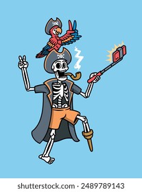pirate skull taking a selfie illustration