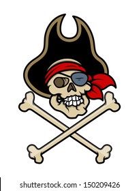 Pirate Skull Tattoo - Vector Cartoon Illustration