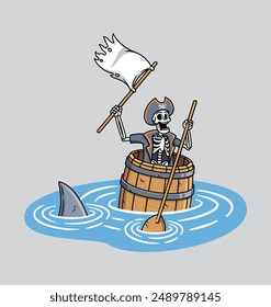 Pirate skull trapped and surrendered in the sea illustration