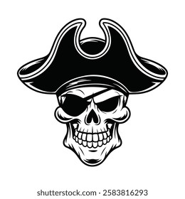 Pirate Skull with Tricorn Hat and Eye Patch – Bold Vector Illustration