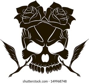 Pirate skull and two roses