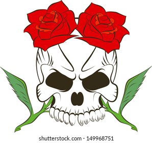 Pirate skull and two roses