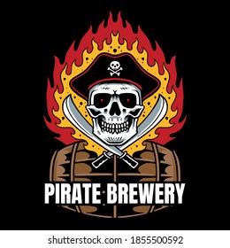pirate skull vector brewery art