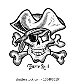 Pirate Skull vintage hand drawn style
