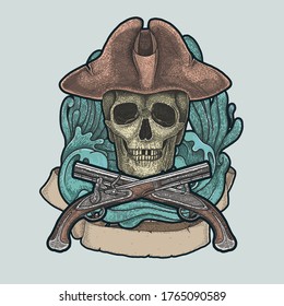 pirate skull vintage vector illustration