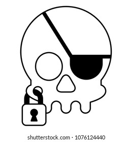 pirate skull virus attack with padlock