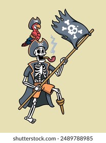 Pirate skull waving flag illustration