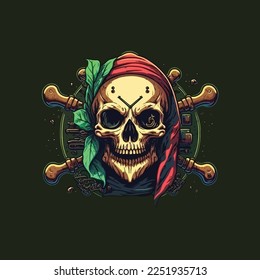 pirate skull wearing headband with rudder, esports mascot designs, gaming logo template, illustration