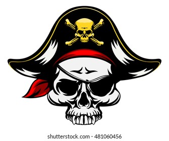 A pirate Skull wearing a tricorn hat and an eyepatch