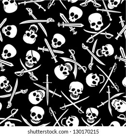 Pirate Skulls with Crossed Swords Seamless Pattern in Black & WHite