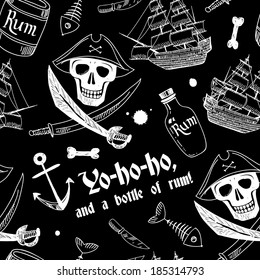 Pirate Skulls with Crossed Swords Seamless Pattern in Black & WHite 