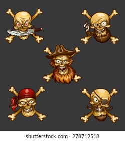 Pirate skulls set, vector