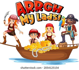 Pirate slang concept with Arrgh My Lads phrase and a pirate cartoon character illustration