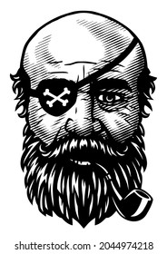 Pirate with a smoking pipe and an eye patch.
