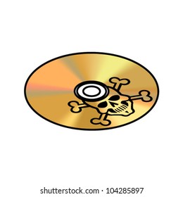 Pirate software concept: A gold CD/DVD disc with a skull and cross bone symbol.