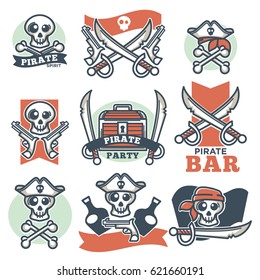 Logo del espíritu pirata emblemas vectores afiche en blanco