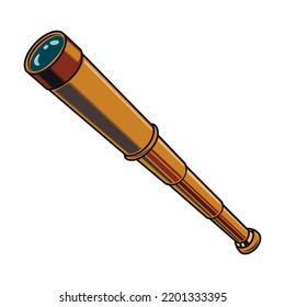 Pirate spyglass. Maritime and nautical element illustration. Vintage design with sea animals, ship, wave, anchor, pipe and bell isolated vector. Marine objects and accessories