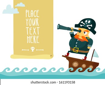 Pirate With Spyglass On Ship